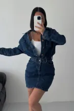 Düğmeli Mini Kot Elbise  3027-26-(S-L-3)