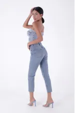 Fringe Ending High Waisted Mom Fit Jean  764-62-(30-36) Middle Blue - Tinted