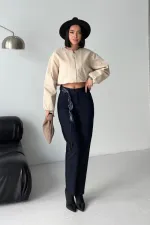 Şerit Detaylı Mom Fit Kot Pantolon  7111-73-(28-33)