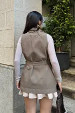Kuşaklı Kruvaze Yaka Yelek 6137-72-(S-XL)