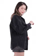 Taşlı Oversize Kot Gömlek  6006-23-(STD-4)