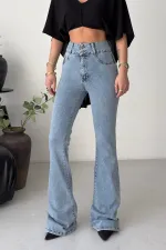 Pensli Geniş Kemerli Kot Pantolon  7151-08-(27-32)