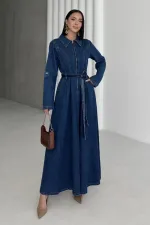 Püsküllü Uzun Kollu Kot Elbise  3016-26-(S-XL-6-2)
