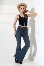 Wide Leg Flared Jean 7067-62-(27-32) Middle Blue - Tinted