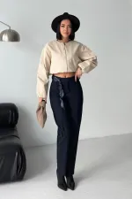 Cropped Zip-Up Jacket 6198-65-(S-L-3) Stone