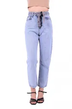 Yüksek Belli Kot Kemerli Mom Kot Pantolon  1896-08-(26-31)