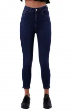 Skinny Jean with Bottom Side Zipper 1745-01-(28-33) Dark Blue Denim Skinny Jean with Bottom Side Zipper 1745-01-(28-33) Dark Blue Denim