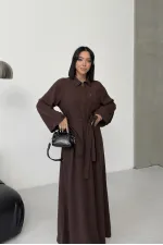 Buttoned Classic Long Denim Dress 3034-78-(S+L+3) Brown Buttoned Classic Long Denim Dress 3034-78-(S+L+3) Brown