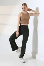 Wide Leg Palazzo Relaxed Jean with Decorative Front Pockets  1710-97-(27-32) Pine Green