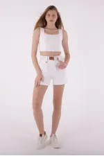 Elasticated Waist Denim Short with Belt 236-80-(S-L-5) Natural Elasticated Waist Denim Short with Belt 236-80-(S-L-5) Natural