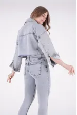 Oversize Short Denim Jacket with Stars and Rhinestones 6005-08-(S-L-5) Snow Light Blue Oversize Short Denim Jacket with Stars and Rhinestones 6005-08-(S-L-5) Snow Light Blue