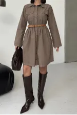 Büzgü Detaylı Kısa Kot Elbise  3040-72-(S-XL)