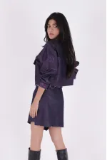 Short Oversize Denim Jacket 651-55-(S-L-3) Purple Coated Glitter Short Oversize Denim Jacket 651-55-(S-L-3) Purple Coated Glitter