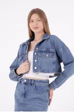 Denim Short Jacket with Revealed Pocket Liners 6016-15-(S-XL-6) Light Blue Denim Denim Short Jacket with Revealed Pocket Liners 6016-15-(S-XL-6) Light Blue Denim
