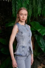 Belden Oturtmalı Düğmeli Kot Yelek  6086-14-(S-XL)