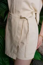 Linen Shorts Skirt  HS200-65-(S-XL) Stone
