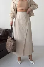 Long Denim Skirt with Flap 1941-65-(36-44) Stone