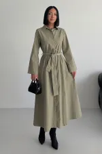 Düğmeli Uzun Boy Kot Elbise 3047-74-(S-XL)