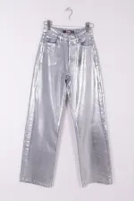 Wide Leg High Waisted Relaxed Jean  718-48-(28-33) Foiled Silver