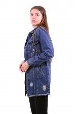 Fringe Finish Boyfriend Denim Jacket 679-02-(S-XL-6) Dark Tinted Denim Fringe Finish Boyfriend Denim Jacket 679-02-(S-XL-6) Dark Tinted Denim
