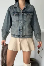 Denim Jacket with Buttons  6081-62-(S-L-3) Middle Blue - Tinted