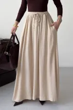 Elasticated Long Skirt HS131-65-(S-L-3) Stone