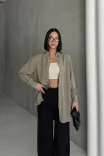Uzun Tunik Keten Gömlek  HS611-74-(S-XL)