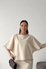 Nakışlı Oversize Bluz HS403-65-(S-L-3)