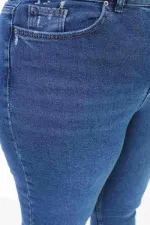Fringe Ending High Waisted Mom Fit Jean  764-01-(32-36) Dark Blue Denim