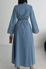 Düğmeli Uzun Boy Kot Elbise 3047-27-(S-XL)