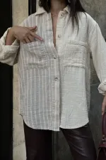 Çizgi Garnili Oversize Gömlek 6206-80-(S+L+3)