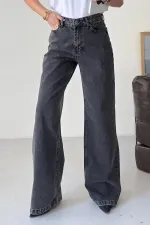 Wide Leg High Waisted Relaxed Jean  718-33-(27-32) Snow Anthracite