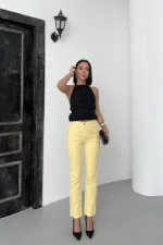 Fringe Ending High Waisted Mom Fit Jean 764-93-(28-33) Light Yellow