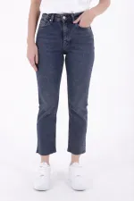 Fringe Ending High Waisted Mom Fit Jean  764-28-(26-33) Dark Blue Snow Denim