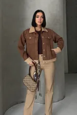 Kadife Detaylı Klasik Kot Ceket 6138-78-(S-XL)