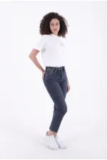 Fringe Ending High Waisted Mom Fit Jean  764-28-(26-33) Dark Blue Snow Denim