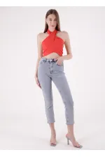 Dikişsiz Paça Mom Fit Kot Pantolon  764-08-(32-36)