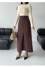 Long Denim Skirt with Flap 1941-78-(36-44) Brown