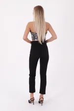 Yanı Yırtmaçlı Flare Paça Mom Kot Pantolon  1774-07-(28-33)