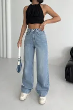Wide Leg High Waisted Relaxed Jean  718-15-(27-32) Light Blue Denim