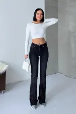 Paçası Taşlı İspanyol Kot Pantolon  7139-03-(27-32)