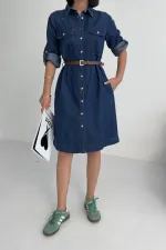 Düğmeli Uzun Gömlek Elbise 6102-26-(S-XL) Düğmeli Uzun Gömlek Elbise 6102-26-(S-XL)