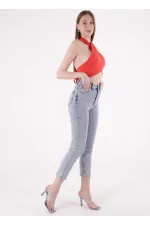 Dikişsiz Paça Mom Fit Kot Pantolon  764-08-(32-36)