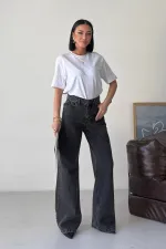 Wide Leg High Waisted Relaxed Jean  718-33-(27-32) Snow Anthracite
