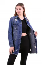 Fringe Finish Boyfriend Denim Jacket 679-02-(S-XL-6) Dark Tinted Denim Fringe Finish Boyfriend Denim Jacket 679-02-(S-XL-6) Dark Tinted Denim