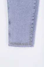 İncili Çiçek Desenli Mom Fit Kot Pantolon  7022-08-(28-33)
