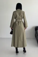 Düğmeli Uzun Boy Kot Elbise 3047-74-(S-XL)