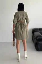 Büzgü Detaylı Kısa Kot Elbise 3040-74-(S-XL)