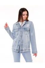 Boyfriend Denim Jacket 655-42-(S-XL-6) Ice Blue - Tinted Boyfriend Denim Jacket 655-42-(S-XL-6) Ice Blue - Tinted