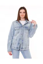 Boyfriend Denim Jacket 655-42-(S-XL-6) Ice Blue - Tinted Boyfriend Denim Jacket 655-42-(S-XL-6) Ice Blue - Tinted